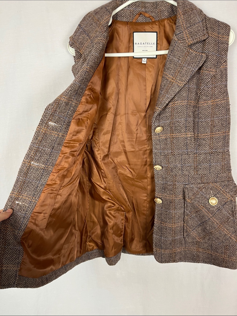 NWOT Bagatelle Collection New York Wool Blend Brown Tweed Button Up Vest - Picture 5 of 9